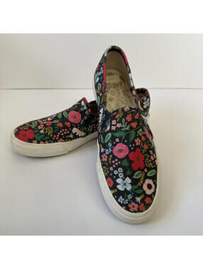Keds x Rifle Paper Co Floral Slip-On Canvas Sneakers Size 8 Garden Party Black